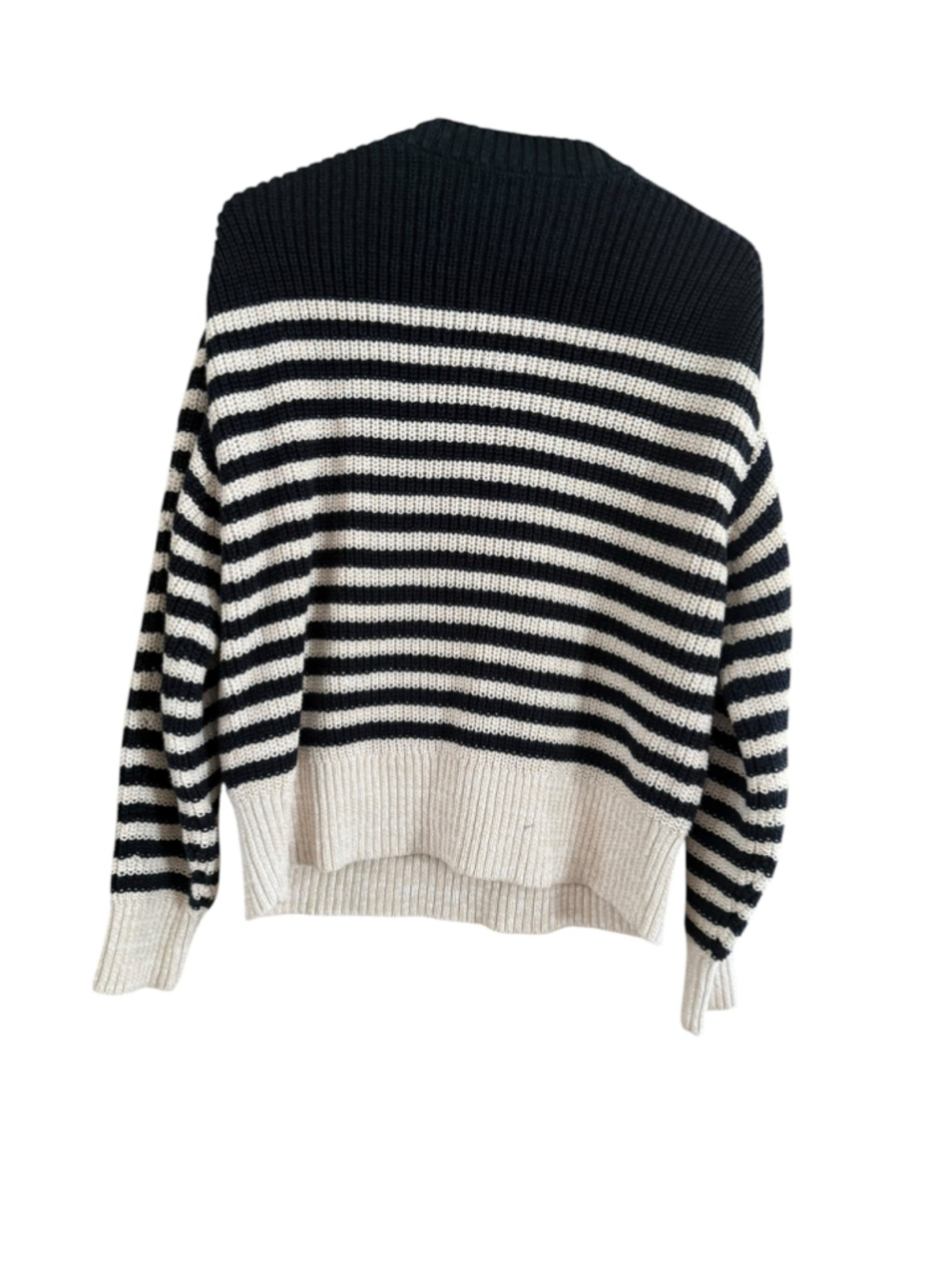 Women's J.Crew Striped V-Neck Sweater, Size M, Black and Beige - Picture 3 of 9